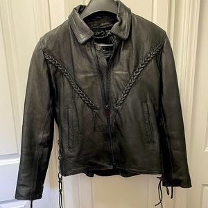 Ladies Small Black Leather Biker Jacket